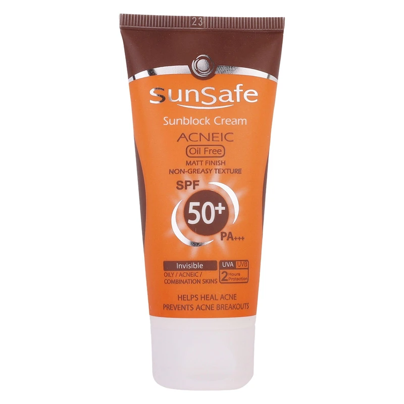 کرم ضد آفتاب و آنتی آکنه بی رنگ سان سیف SPF50 فاقد چربی حجم ۵۰ میلی لیتر