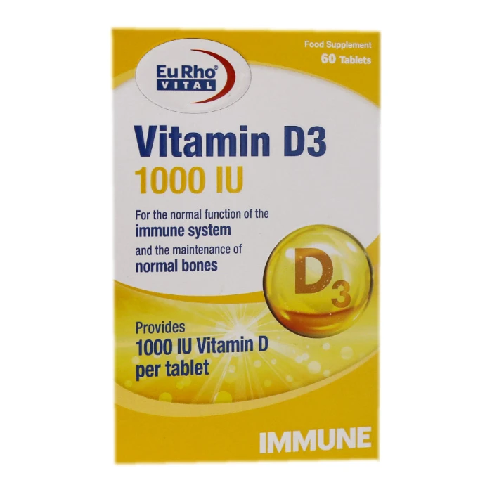 قرص ویتامین D3-1000 واحدی یورو ویتال بسته 60 عددی
